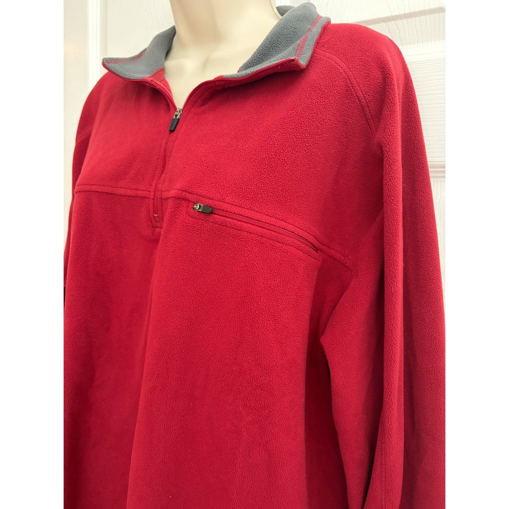 LL Bean Mens XL Red Quarter Zip Fleece Pullover Sweater Chest Pocket VN 05957